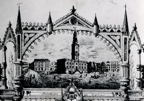 Ratusz w Lesznie na listowniku z k. XIX w. (kopia w AWUOZL)