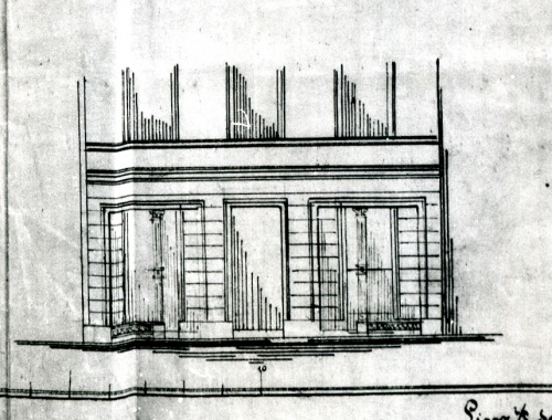 Leszno. Kamienica Rynek 22. Projekt E. Steina z 1890 r. na przebudowę przyziemia budynku poprzez wprowadzenie nowych okien wystawowych. (kopia w AWUOZL)
