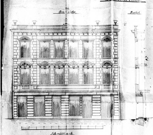 Projekt W. Nergera z 1888 r. na nowy dom mieszkalny, fasada.