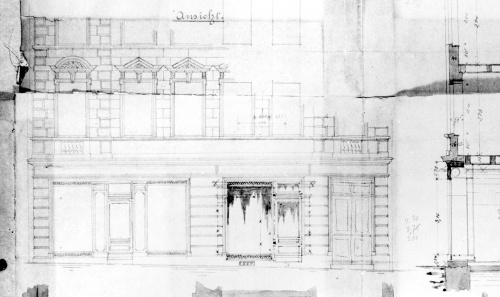 Projekt W. Nergera z 1903 r. na przebudowę okna wystawowego i wejscia do sklepu.