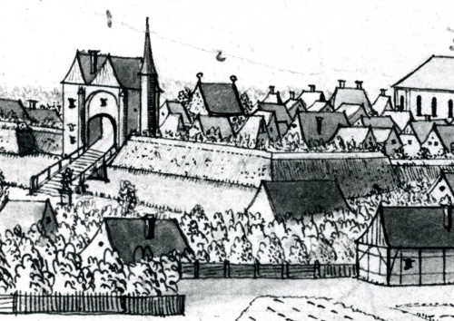 Brama Kościańska i wały ziemne na rys. F.B. Wernera z 1740 r. Przed mostem widoczna figura św. Jana Nepomucena., zdjęcie nr 6