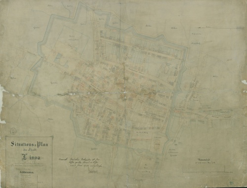 Plan miasta Leszna wykonany po pożarze w 1790 r., przedstawiający pełen przebieg fortyfikacji, częściowo już rozebranych w rejonie kościoła św. Krzyża. (APL), zdjęcie nr 8