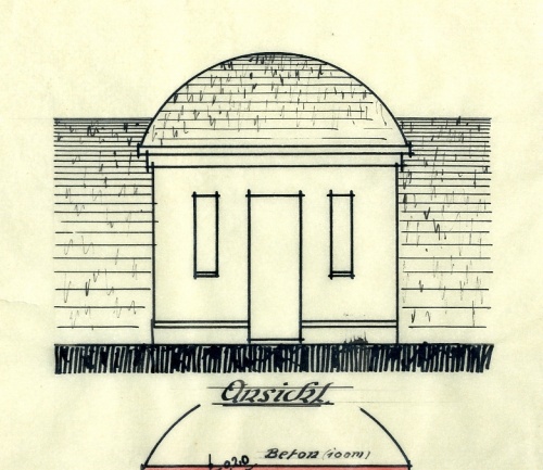 Fragment projektu z 1916 r. piwnicy gospodarczej, częściowo wchodzącej w wał ziemny dawnych fortyfikacji przy ul. Księcia Poniatowskiego. (oryginał w AWUOZL), zdjęcie nr 17