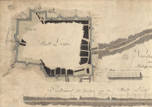 Plan oczyszczenia fosy miejskiej z 1822 r., ukazujący fortyfikacje ziemne jeszcze niemal kompletne. (APL), zdjęcie nr 11