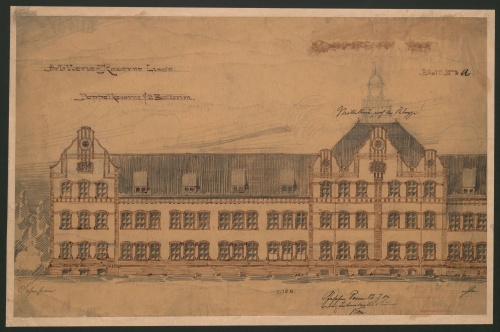 Projekt głównego gmachu koszar artylerii polowej (kolorowa wizualizacja). (1901 r., APL)