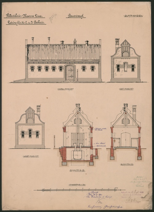 Zespół koszar artylerii polowej w Lesznie. Projekt latryny. (1901 r., APL)
