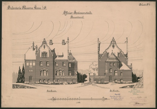 Projekt budynku kasyna oficerskiego z 1903 r., elewacje. (APL), zdjęcie nr 12