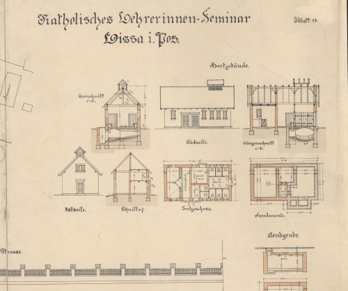 Projekt Seminarium został wykonany kompleksowo, wraz z projektem budynków gospodarczych, latryn, ogrodzenia. (APL)