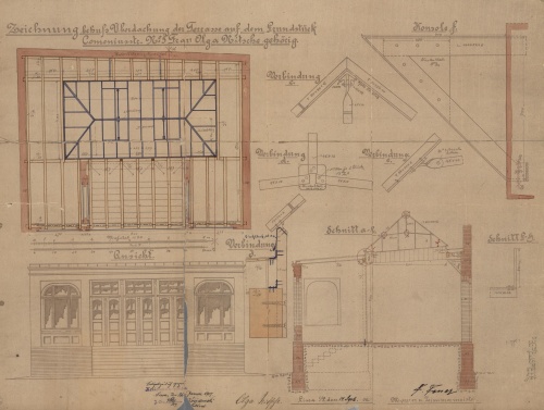 Projekt dachu i przebudowy elewacji sali teatralnej przy Hotelu Polskim w Lesznie z 1907 r. (APL)
