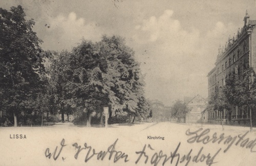 Plac Metziga w Lesznie (niem. Kirchring) na początu XX w. (pocztówka, APL)