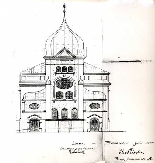 Synagoga w Lesznie. Elewacja wschodnia. Projekt z 1904 r. (APL), zdjęcie nr 2